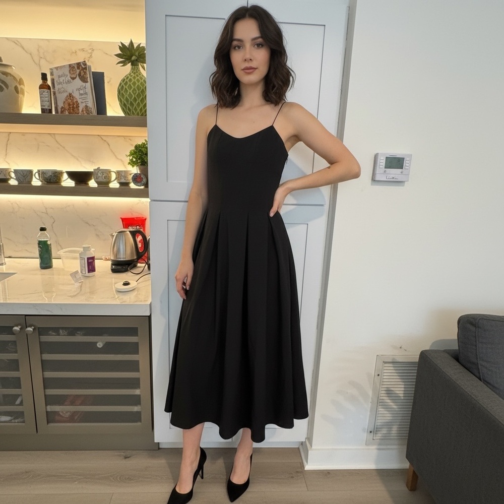 Commense Classic Black Midi Dress